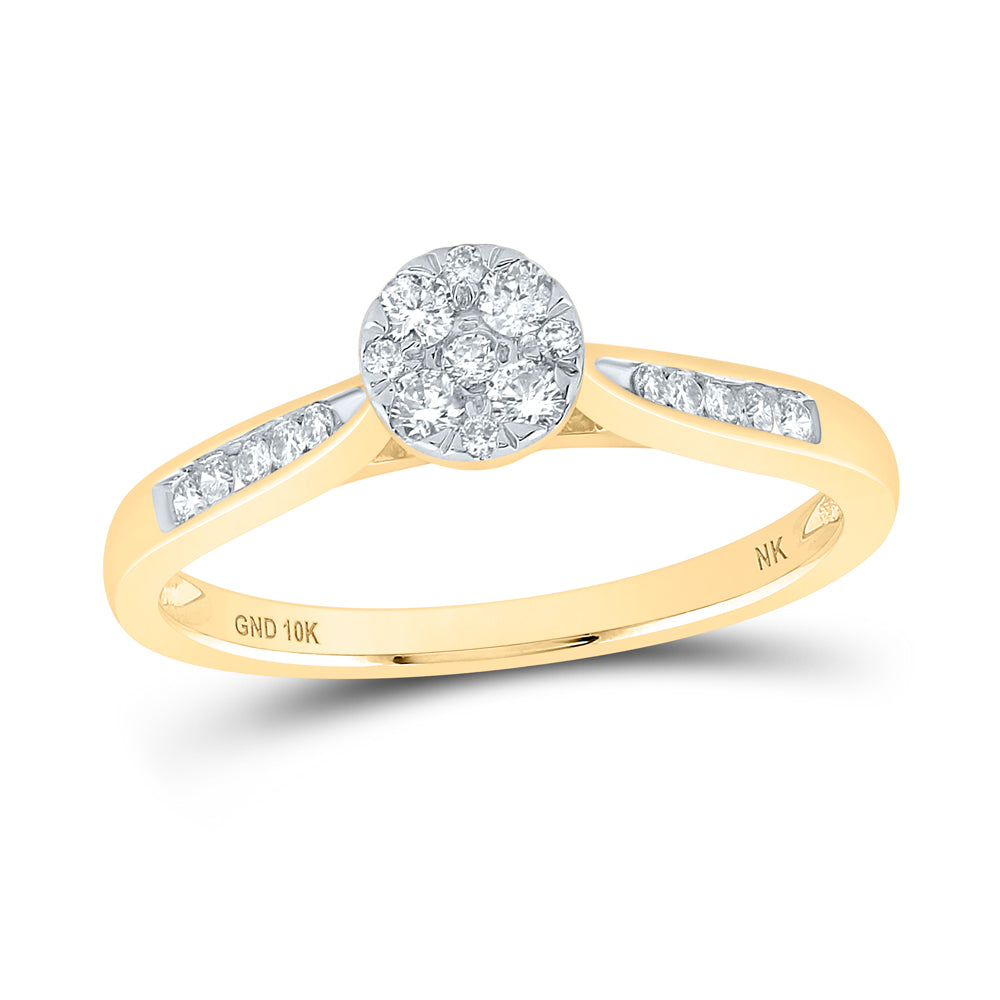 14K Yellow Gold Womens Round Diamond Cluster Ring 1/4 Cttw, Womens Size: 5-10