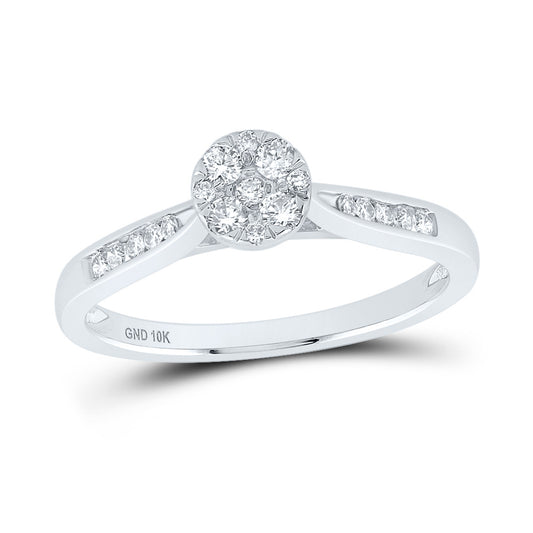 14kt White Gold Womens Round Diamond Cluster Bridal Wedding Engagement Anniversary Ring 1/4 Cttw, Women Size: 5-9
