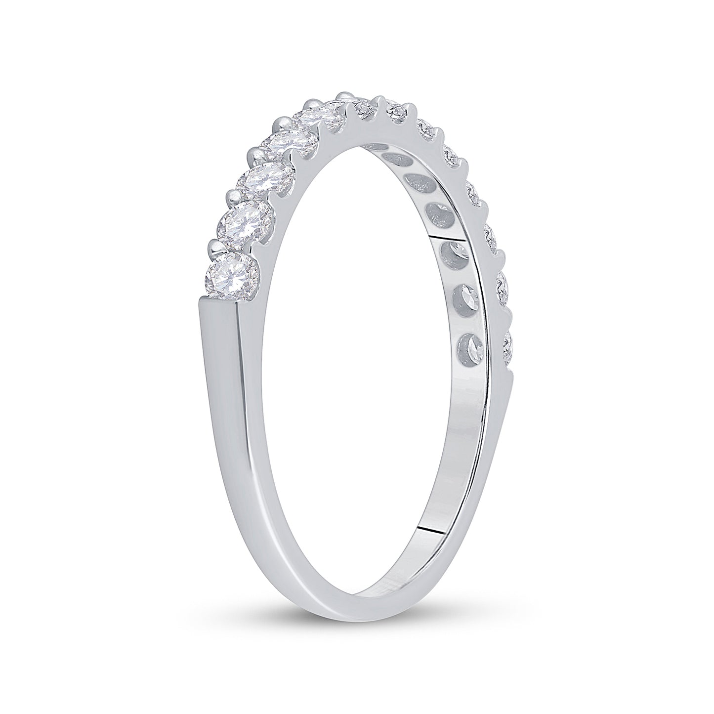 14K White Gold Womens Round Diamond Single Row Wedding Band 1/2 Cttw, Womens Size: 5-10