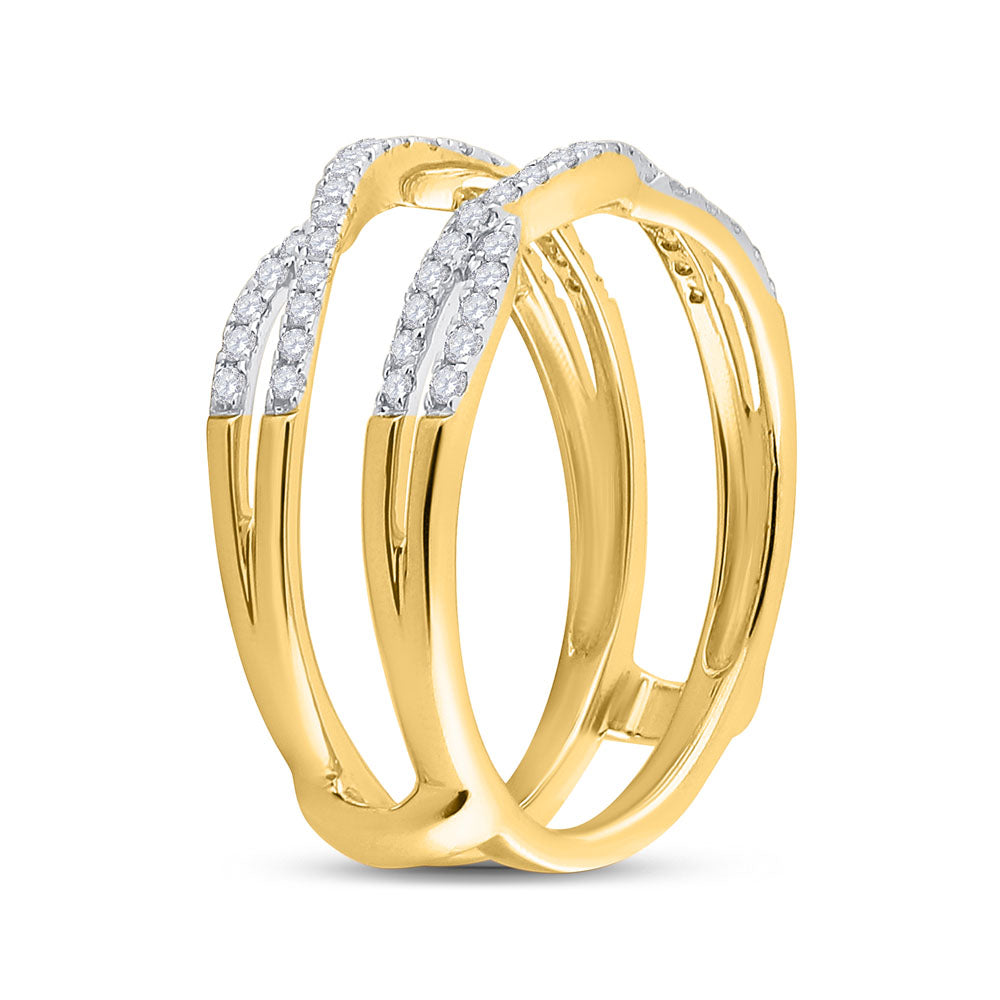 14K Yellow Gold Womens Round Diamond Curved Wrap Ring Guard Enhancer 1/3 Cttw, Womens Size: 5-10