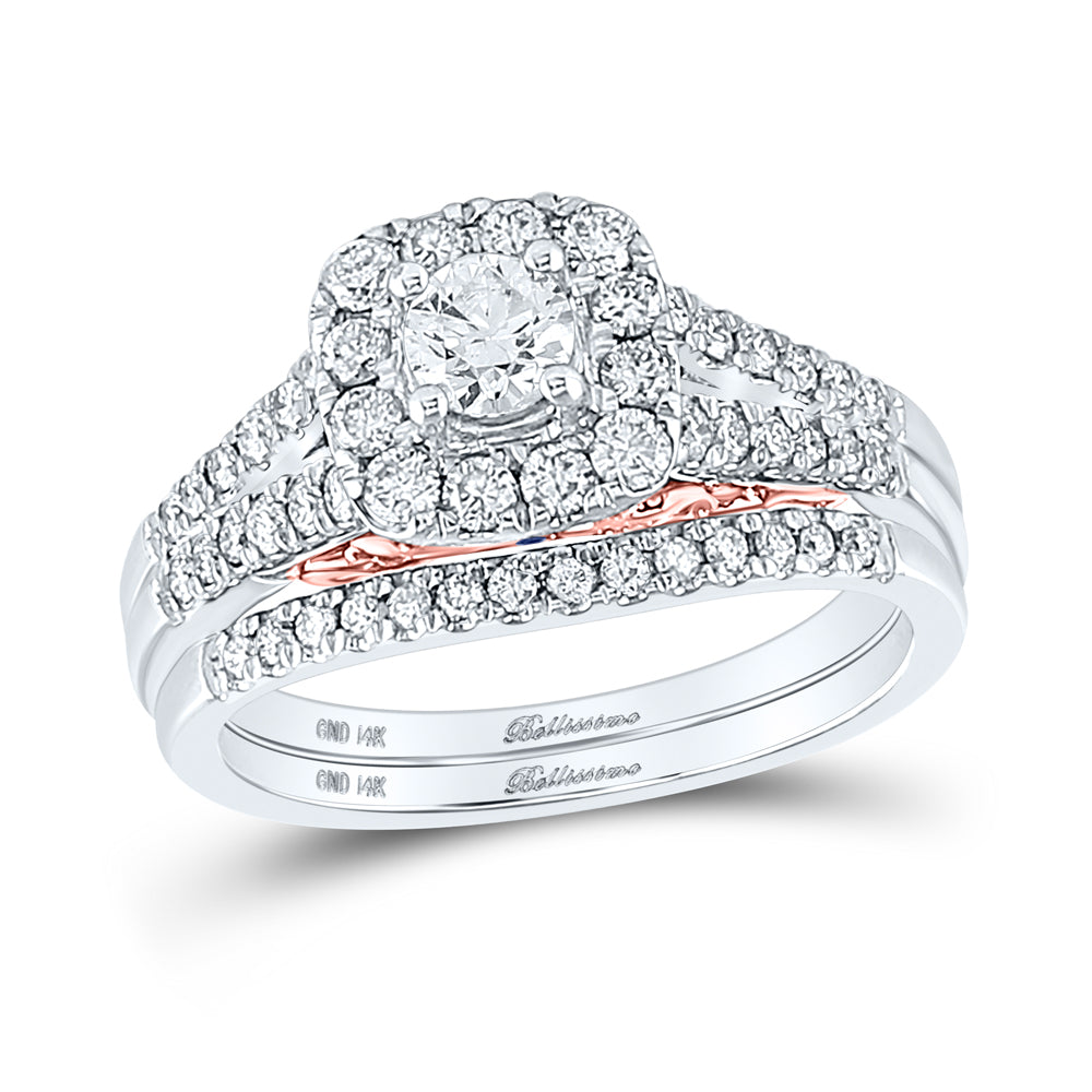 14K Two-tone Gold Round Dia. Bridal Wedding Band Set 1ctw, Women's Size: 5-10