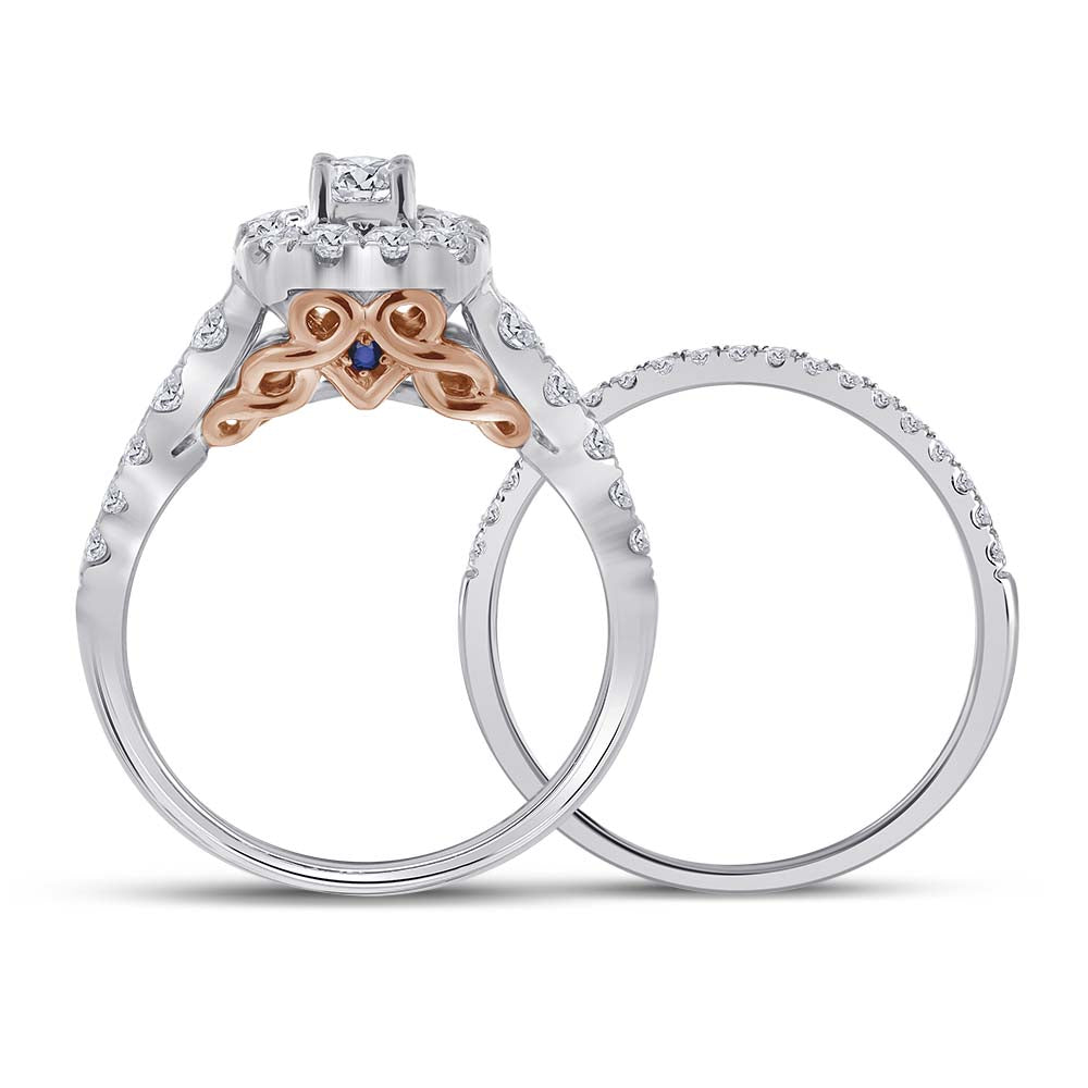 14K Two-tone Gold Round Diamond Bridal Wedding Ring Band Set 1 Cttw, Womens Size: 5-10