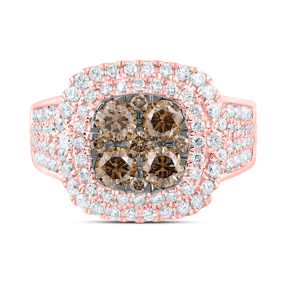 14kt Rose Gold Womens Round Brown Diamond Cushion Bridal Wedding Engagement Anniversary Ring 2.00 Cttw, Women Size: 5-9