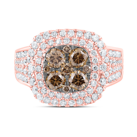 14kt Rose Gold Womens Round Brown Diamond Cushion Bridal Wedding Engagement Anniversary Ring 2.00 Cttw, Women Size: 5-9