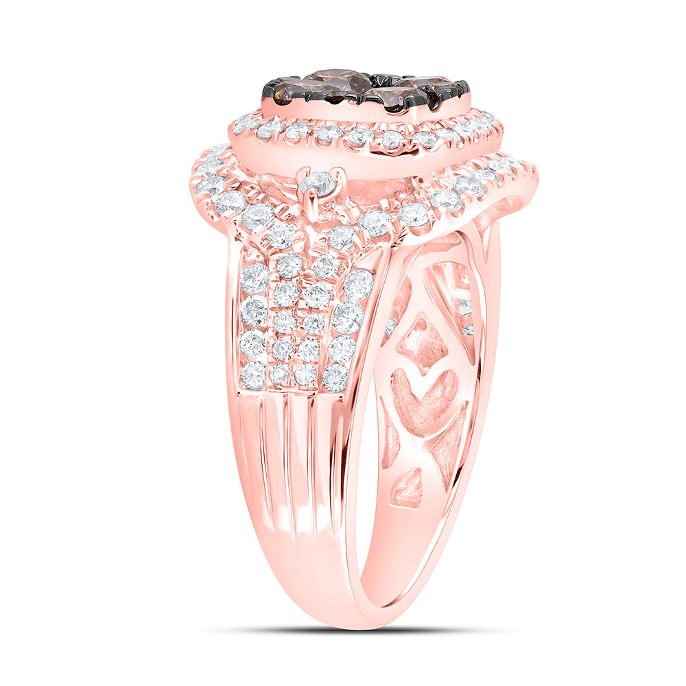 14kt Rose Gold Womens Round Brown Diamond Cushion Bridal Wedding Engagement Anniversary Ring 2.00 Cttw, Women Size: 5-9