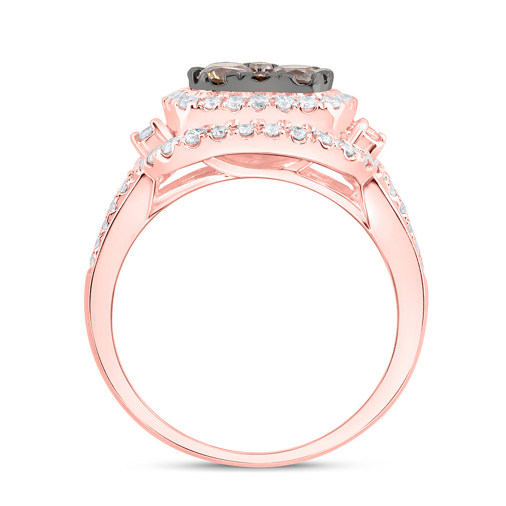 14kt Rose Gold Womens Round Brown Diamond Cushion Bridal Wedding Engagement Anniversary Ring 2.00 Cttw, Women Size: 5-9