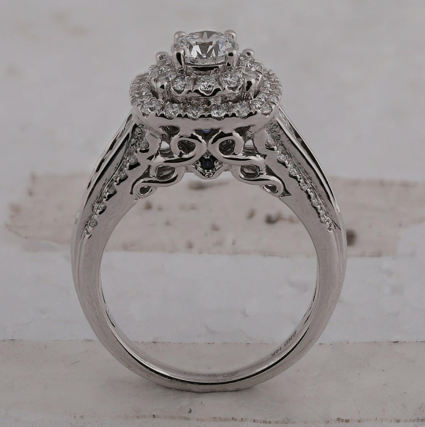 14K White Gold Round Diamond Halo Bridal Wedding Ring Band Set 2 Cttw, Womens Size: 5-10