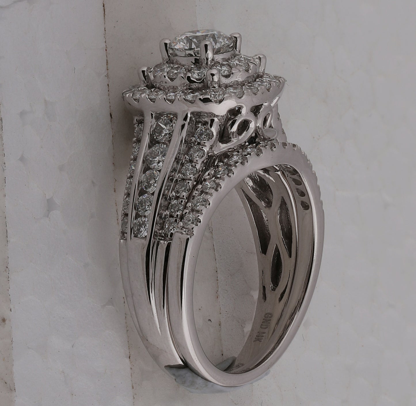 14K White Gold Round Diamond Halo Bridal Wedding Ring Band Set 2 Cttw, Womens Size: 5-10