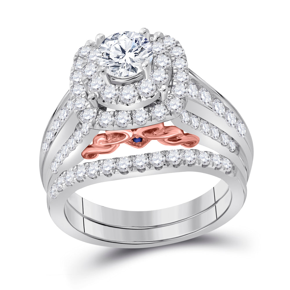 14K Two-tone Gold Round Dia. Bridal Wedding Band Set 2ctw, Women's Size: 5-10