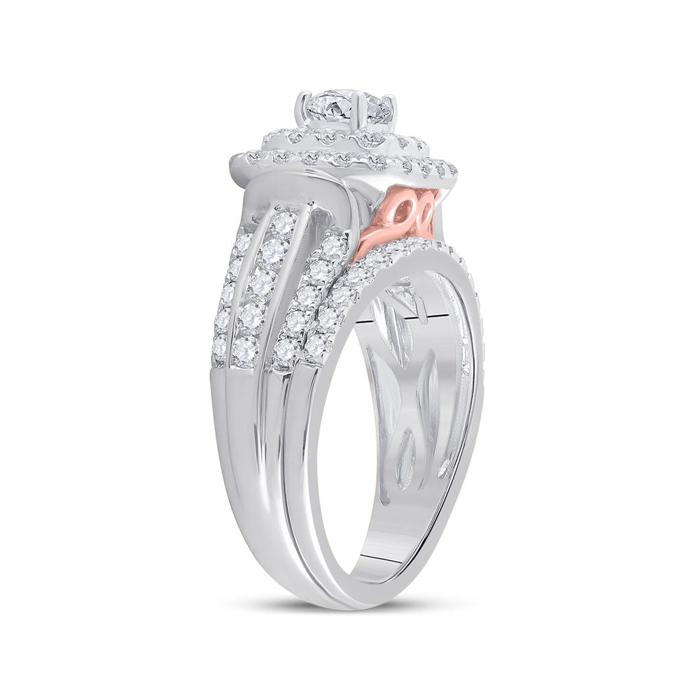 14K White Gold Round Diamond Halo Bridal Wedding Ring Band Set 2 Cttw, Womens Size: 5-10