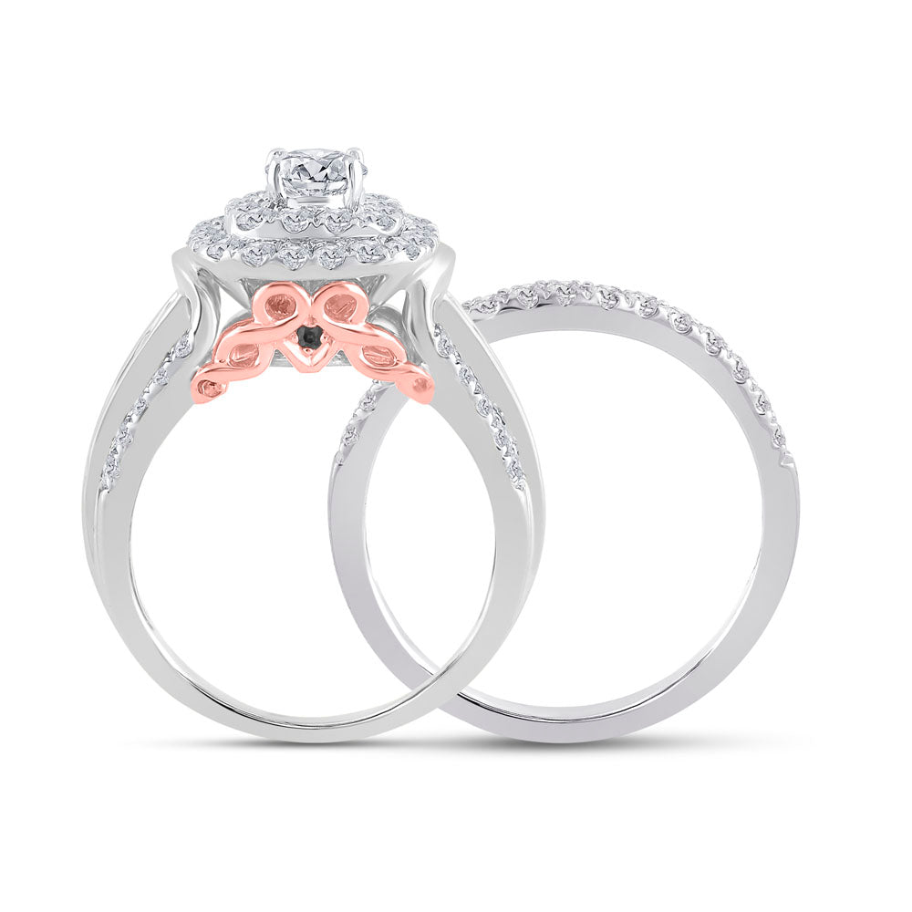 14K White Gold Round Diamond Halo Bridal Wedding Ring Band Set 2 Cttw, Womens Size: 5-10