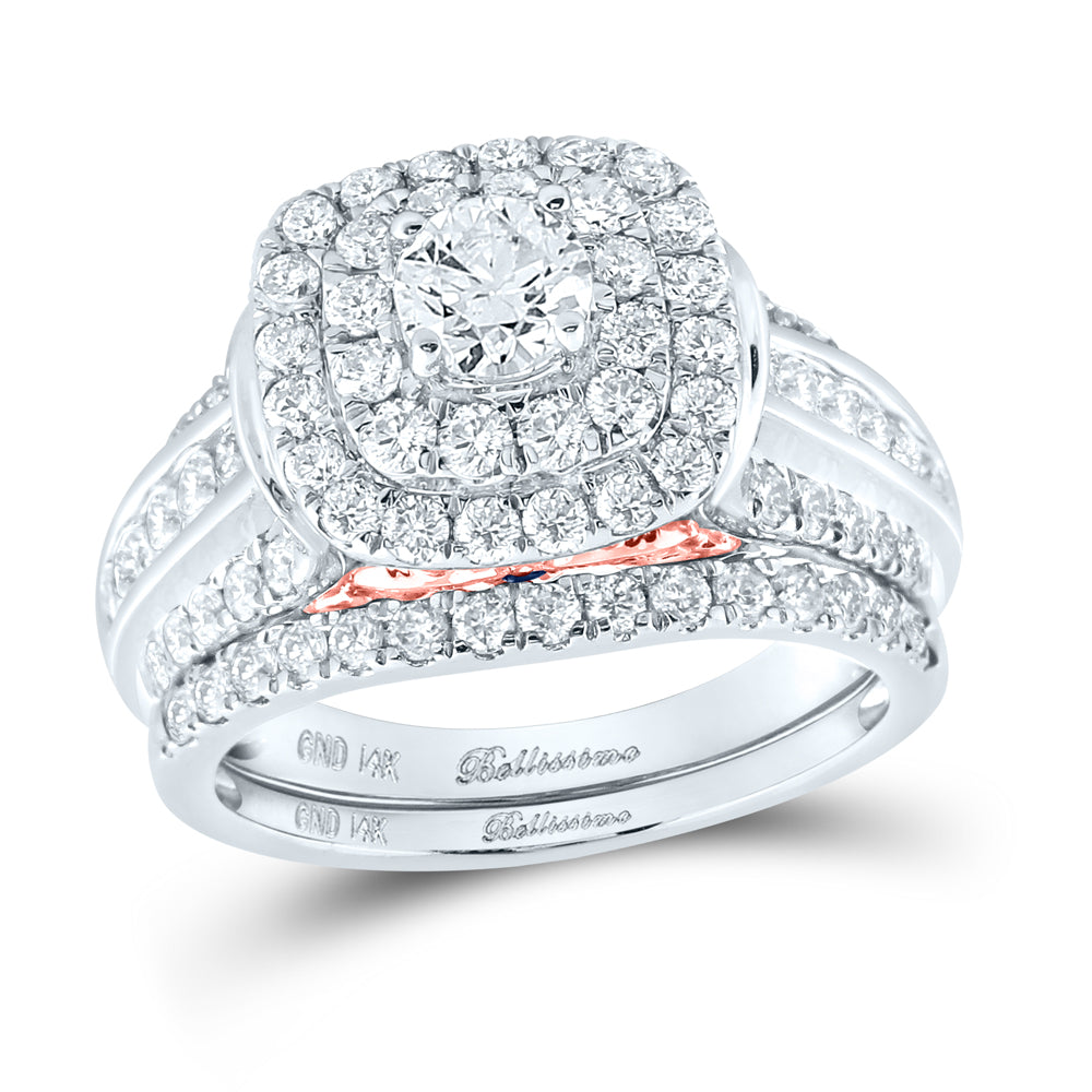 14K White Gold Round Diamond Halo Bridal Wedding Ring Band Set 2 Cttw, Womens Size: 5-10