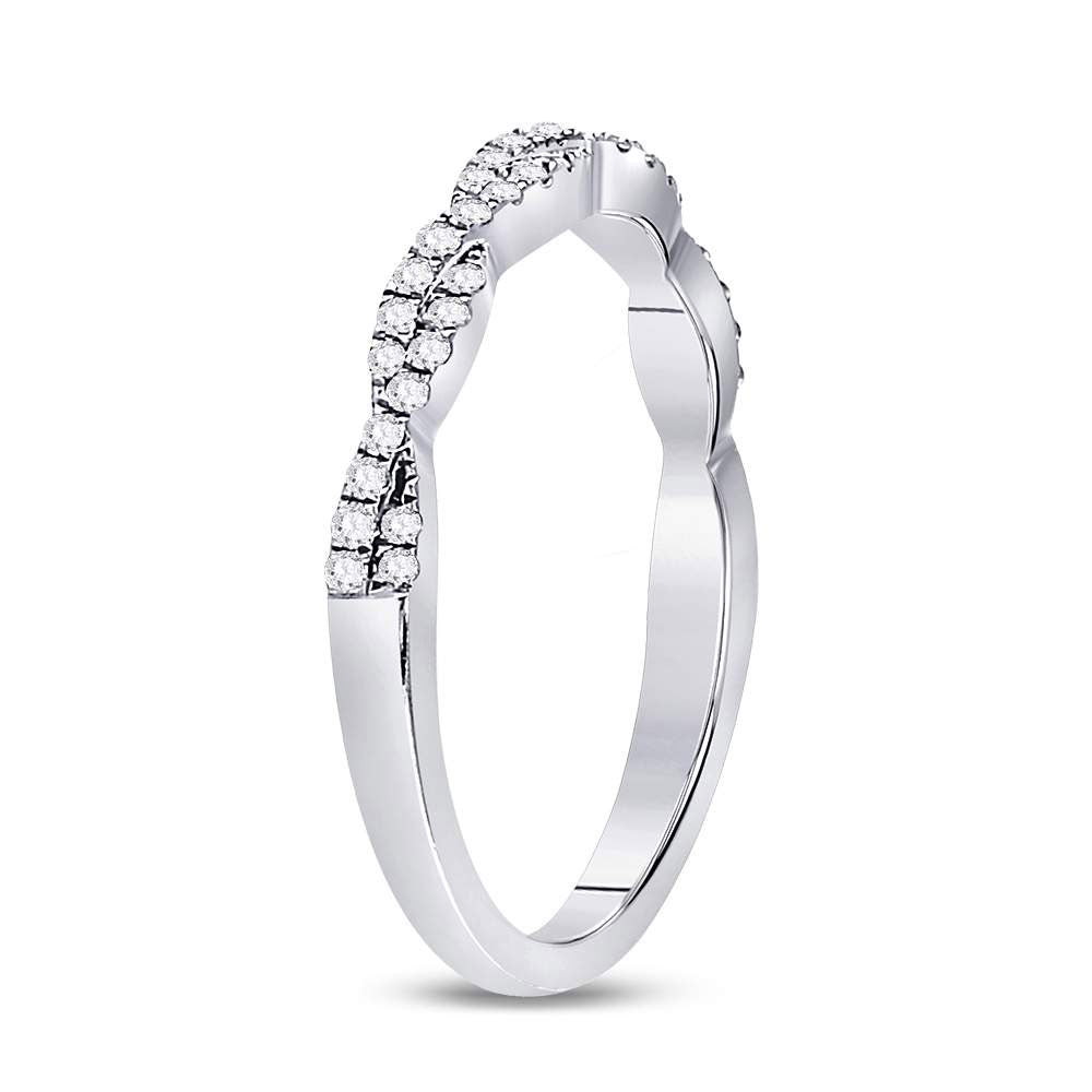10K White Gold Womens Round Diamond Woven Twist Stackable Band Ring 1/4 Cttw, Womens Size: 5-10