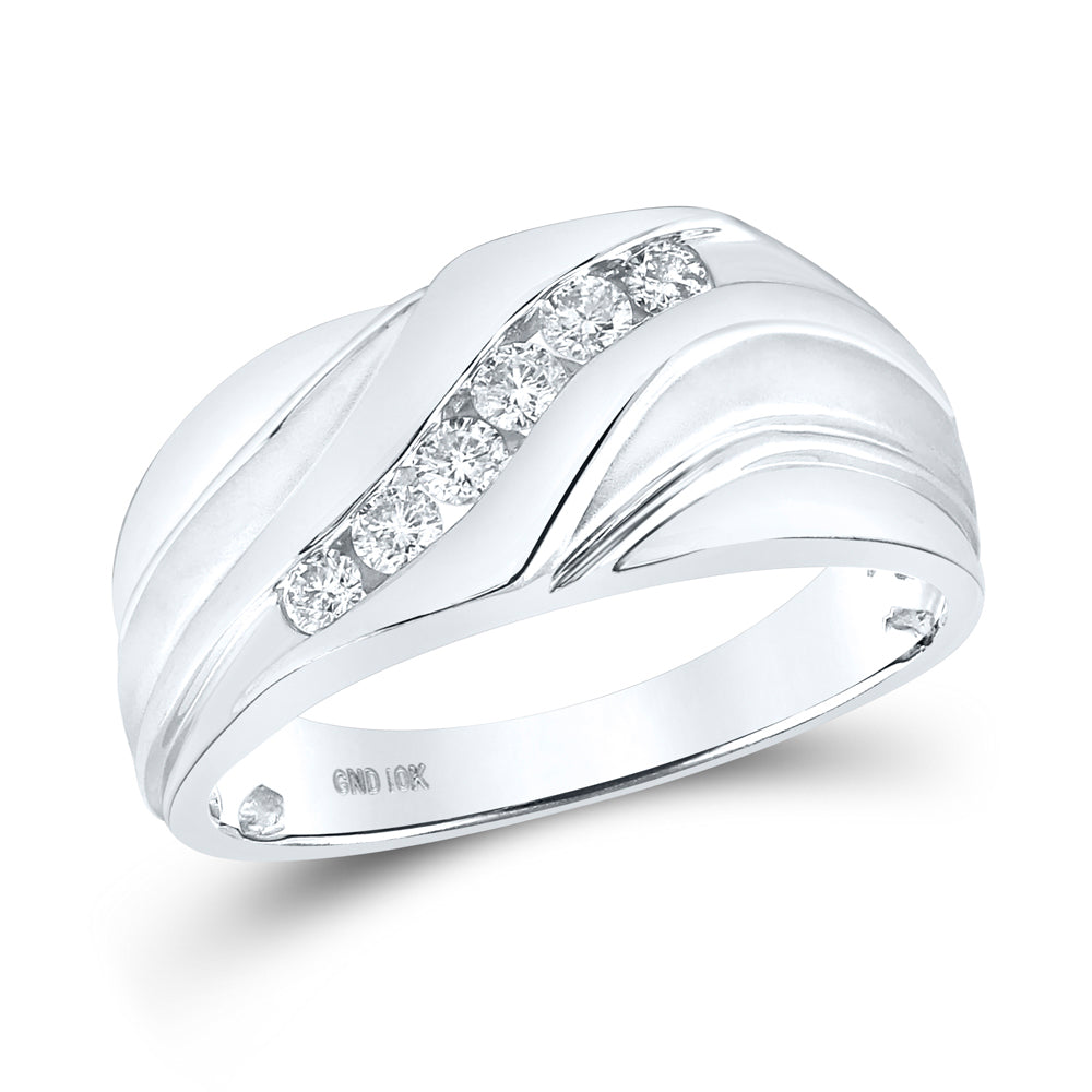 10K White Gold Mens Round Diamond Wedding Band Ring 1/3 Cttw, Mens Size: 7-13
