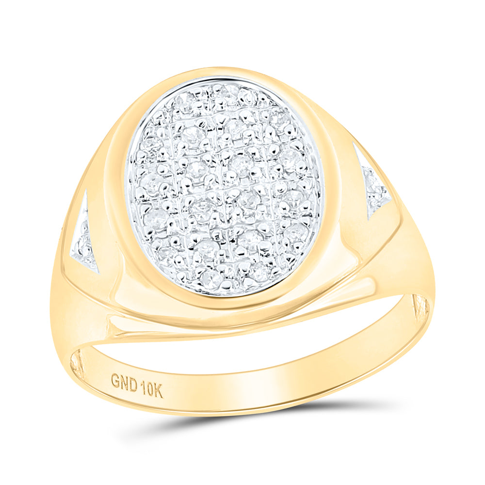 10K Yellow Gold Mens Round Prong-set Diamond Oval Cluster Ring 1/4 Cttw, Mens Size: 7-13