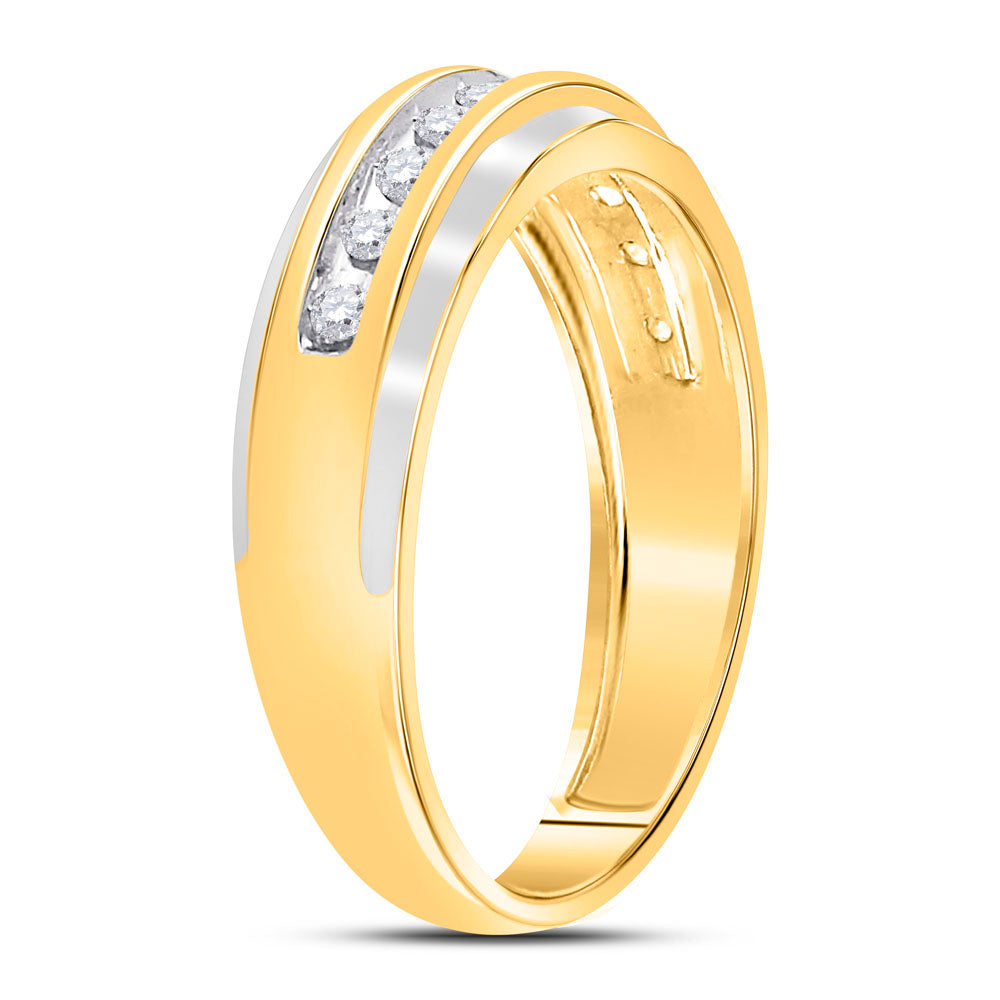 10K Two-tone Gold Mens Round Diamond Wedding Band Ring 1/4 Cttw, Mens Size: 7-13