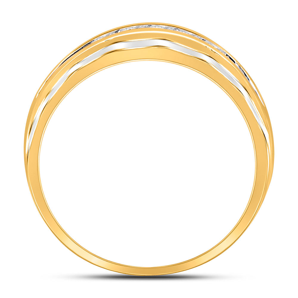 10K Two-tone Gold Mens Round Diamond Wedding Band Ring 1/4 Cttw, Mens Size: 7-13