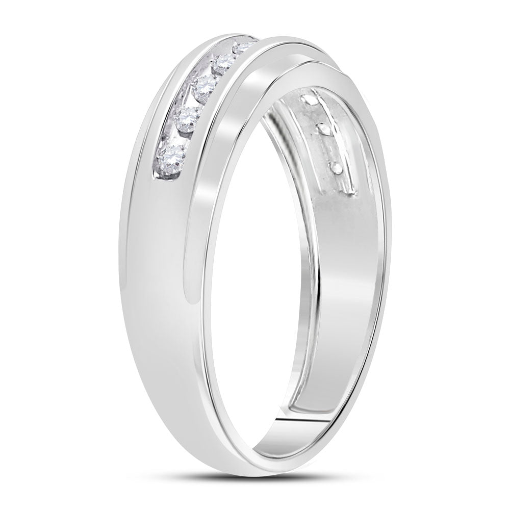 10K White Gold Men's Round Diamond Wedding Band Ring 1/4ctw, Men's Size: 7-13