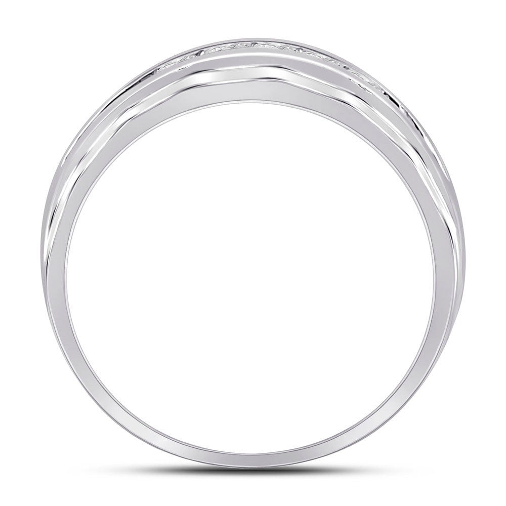 10K White Gold Men's Round Diamond Wedding Band Ring 1/4ctw, Men's Size: 7-13