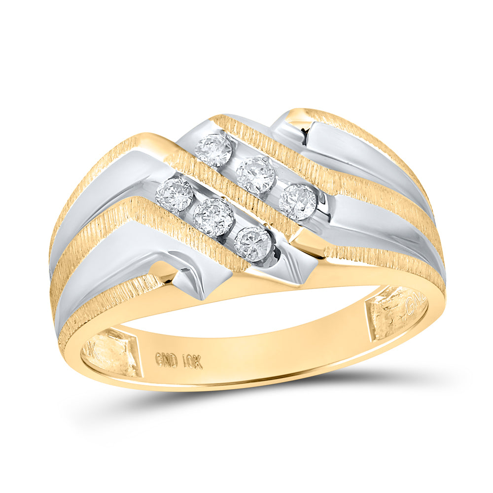 10K Yellow Gold Mens Round Diamond Band Ring 1/4 Cttw, Mens Size: 7-13