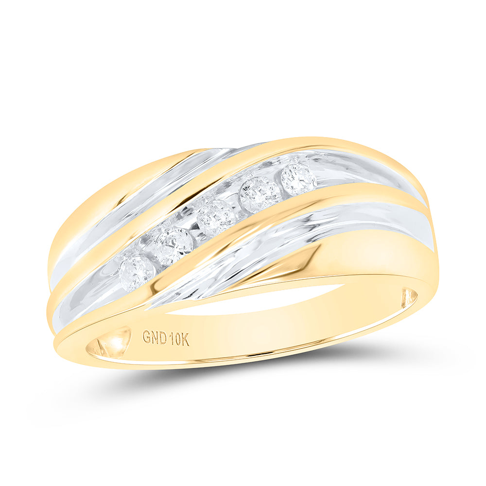 10K Yellow Gold Mens Round Diamond Wedding Band Ring 1/4 Cttw, Mens Size: 7-13