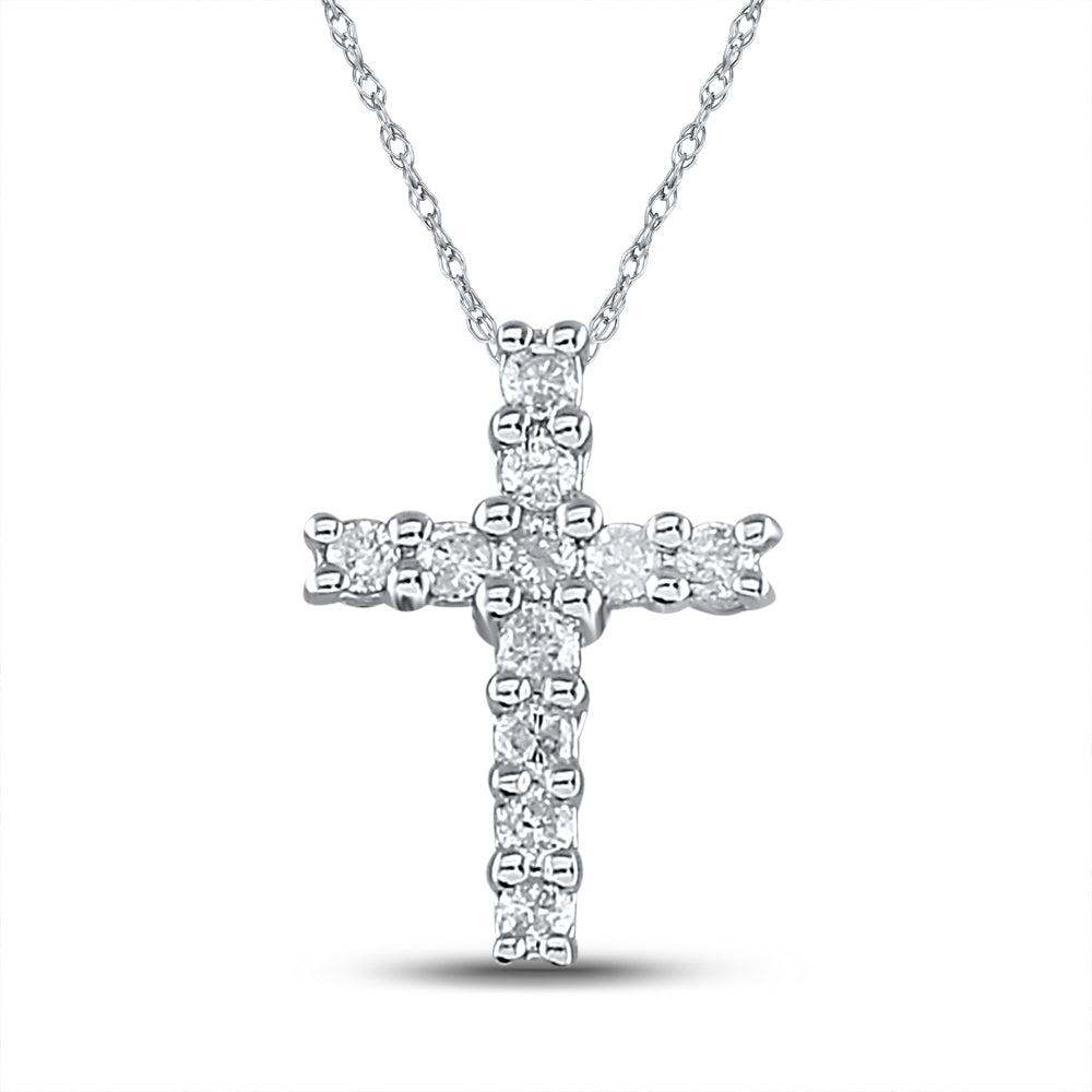 10K White Gold Women's Round Diamond Cross Pendant 1/10ctw
