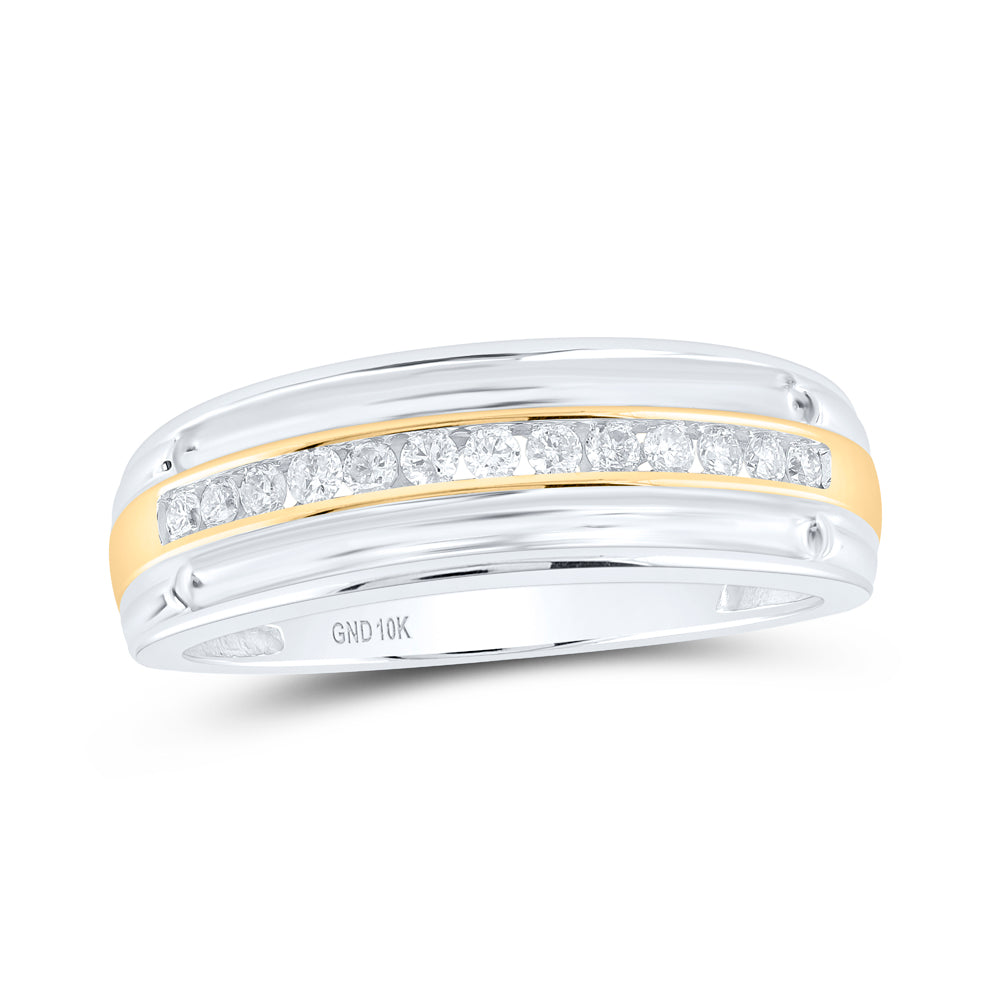 10kt Two-tone Gold 10kt Two-tone White Gold Mens Round Diamond Wedding Anniversary Band Ring 1/4 Cttw, Men Size: 8-12