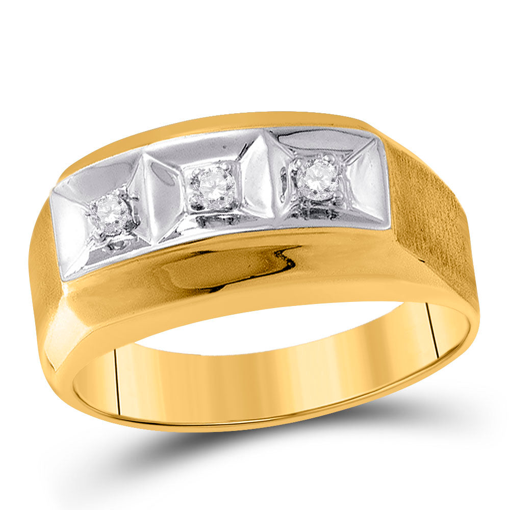 10K Yellow Gold Mens Round Diamond 3-stone Ring 1/10 Cttw, Mens Size: 7-13