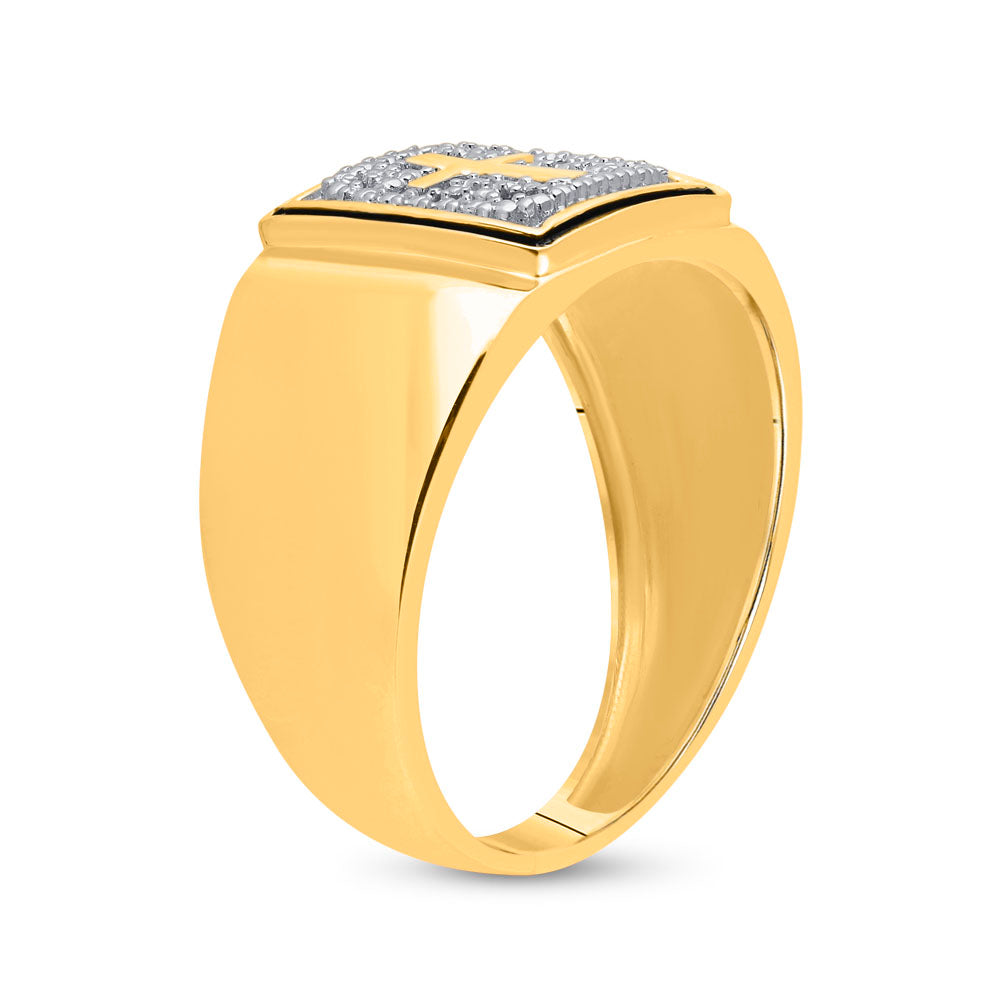 10K Yellow Gold Mens Round Diamond Cross Band Ring .02 Cttw, Mens Size: 7-13