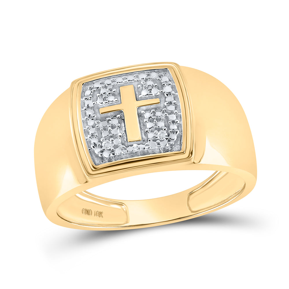 10K Yellow Gold Mens Round Diamond Cross Band Ring .02 Cttw, Mens Size: 7-13