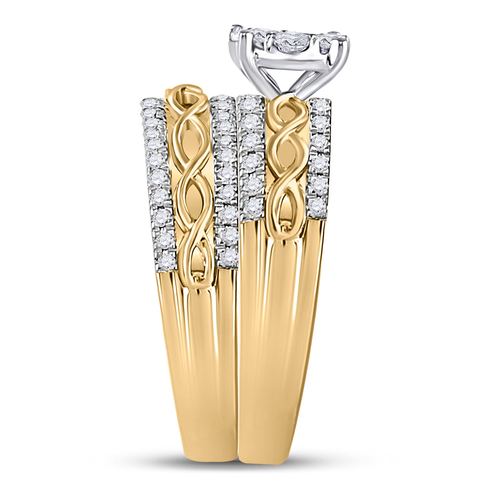 10K Yellow Or White Or Rose Gold His Hers Round Diamond Cluster Matching Wedding Set , Womens Size: 5-10, Mens Size: 7-13