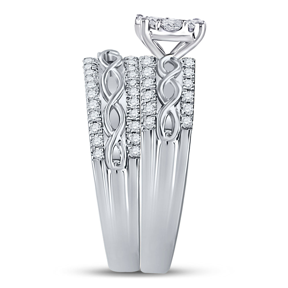 10K Yellow Or White Or Rose Gold His Hers Round Diamond Cluster Matching Wedding Set , Womens Size: 5-10, Mens Size: 7-13