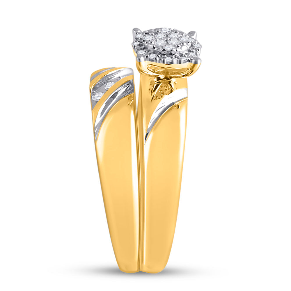 10K Yellow Gold His Hers Round Diamond Cluster Matching Wedding Set 1/5ctw, Womens Size: 5-10, Mens Size: 7-13