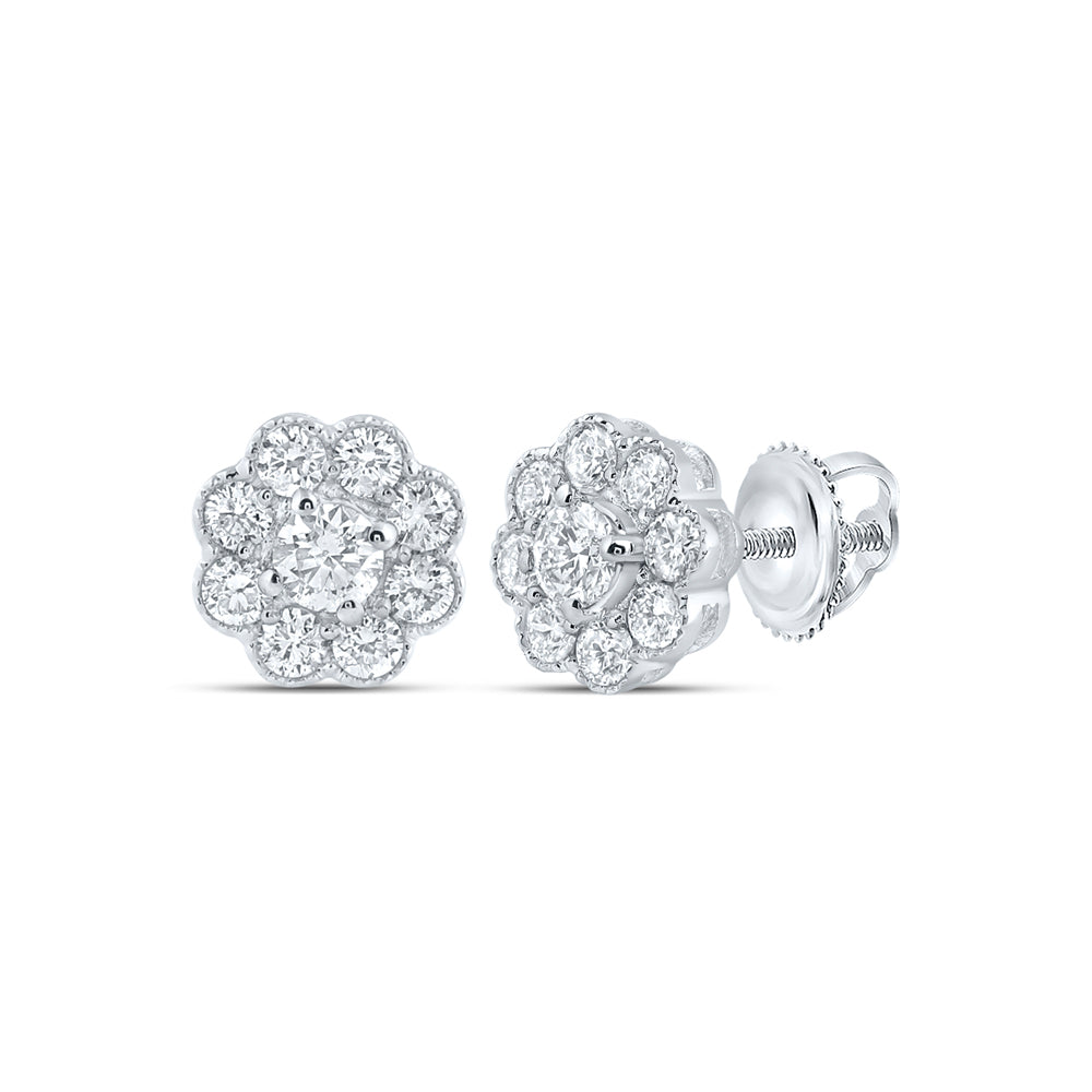14K White Gold Womens Round Diamond Cluster Earrings 3/4 Cttw
