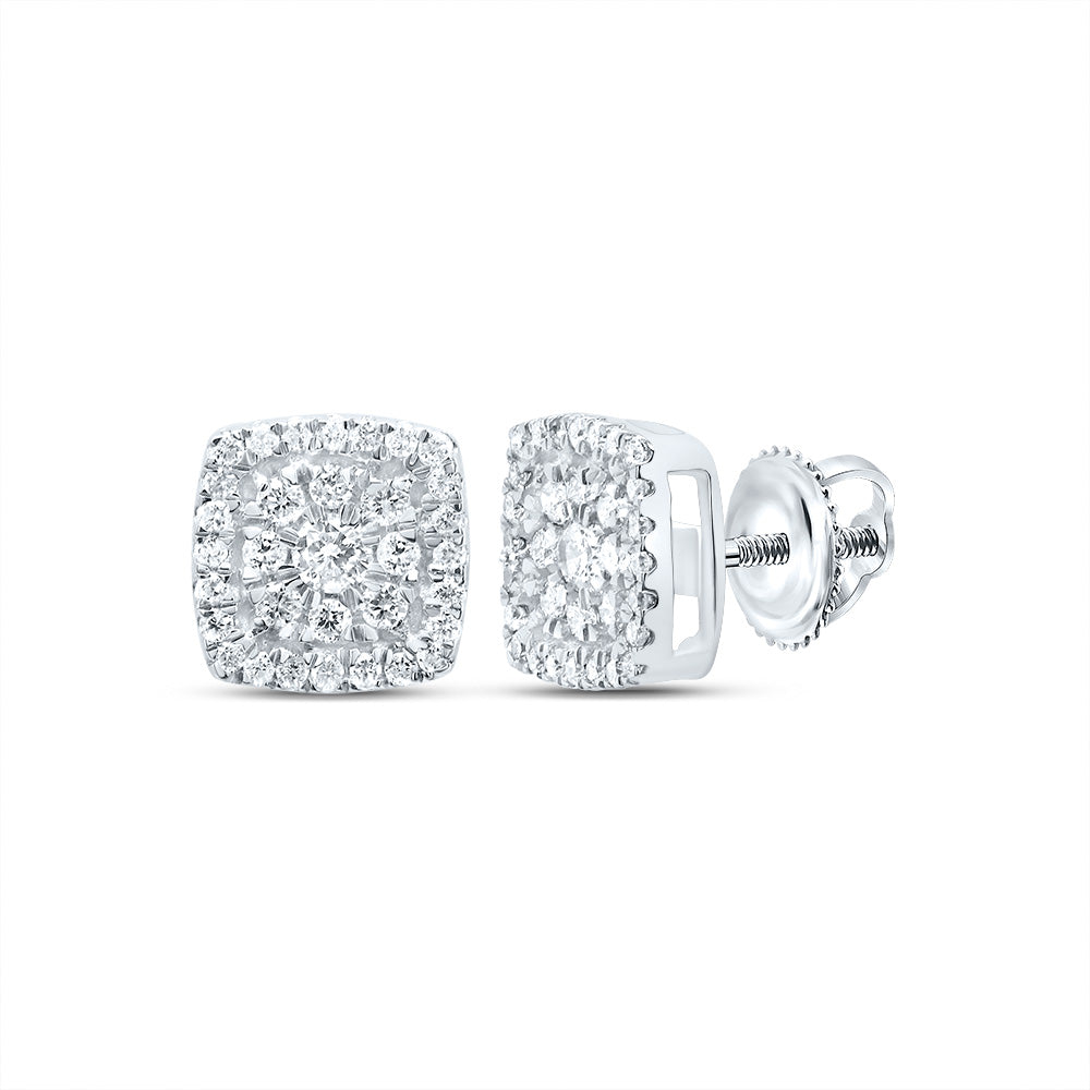 14K White Gold Womens Round Diamond Square Cluster Earrings 1/4 Cttw, Length: 0.29 In, Width: 0.29 In