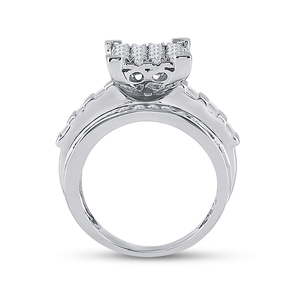 10K White Gold Round Dia. Cluster Bridal Wedding Engagement Ring 1-1/2ctw, Women's Size: 5-10