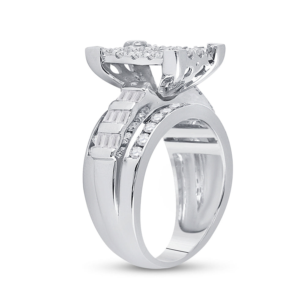 10K White Gold Round Dia. Cluster Bridal Wedding Engagement Ring 1-1/2ctw, Women's Size: 5-10
