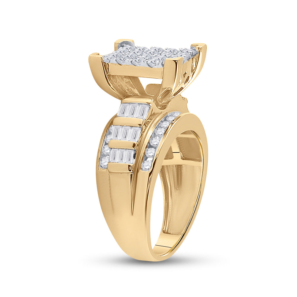 10K Yellow Gold Round Diamond Cluster Bridal Wedding Engagement Ring 1-1/2ctw, Women's Size: 5-10