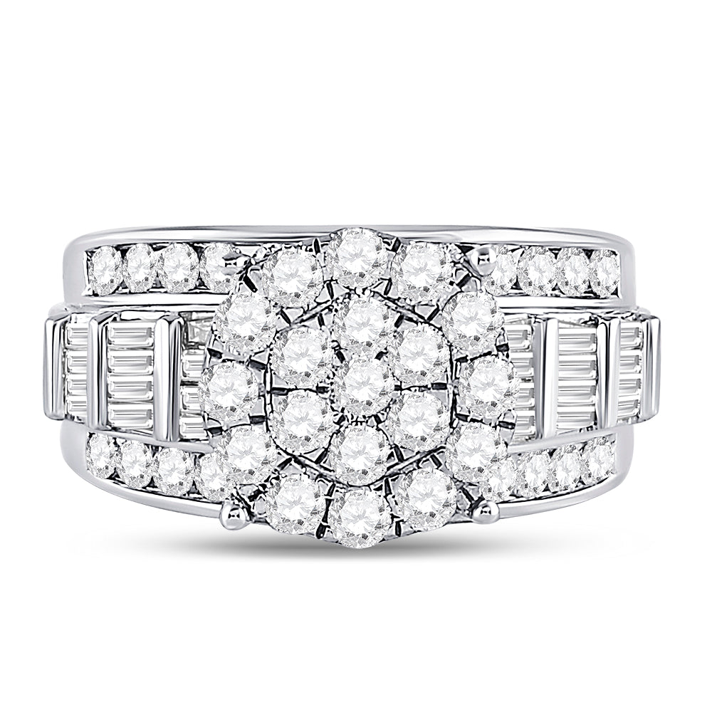10K White Gold Round Diamond Cluster Bridal Wedding Engagement Ring 2 Cttw, Womens Size: 5-10