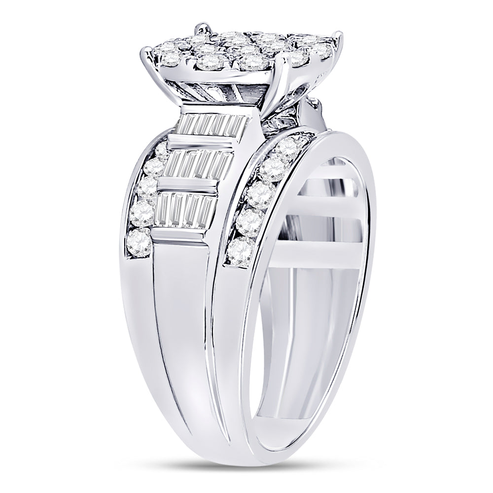 10K White Gold Round Diamond Cluster Bridal Wedding Engagement Ring 2 Cttw, Womens Size: 5-10