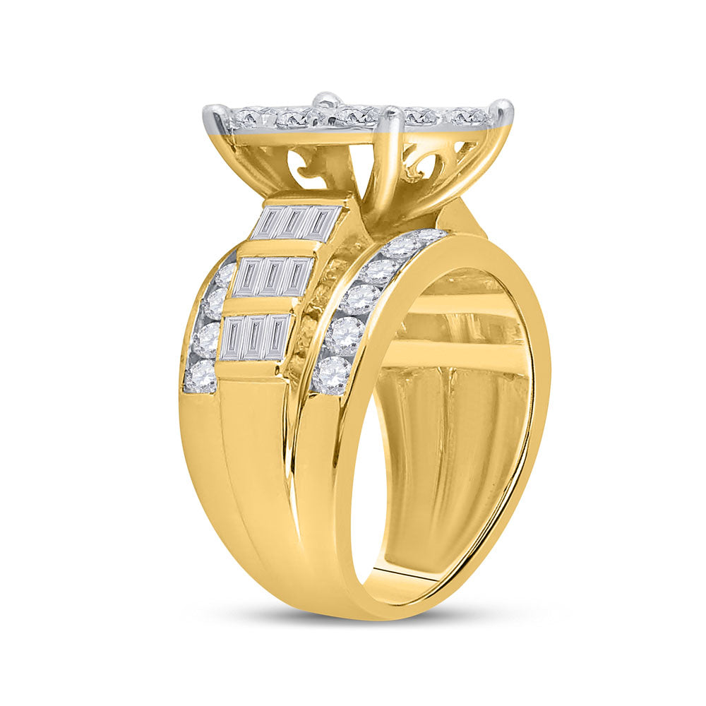 10K Yellow Gold Round Diamond Cluster Bridal Wedding Engagement Ring 3ctw, Womens Size: 5-10