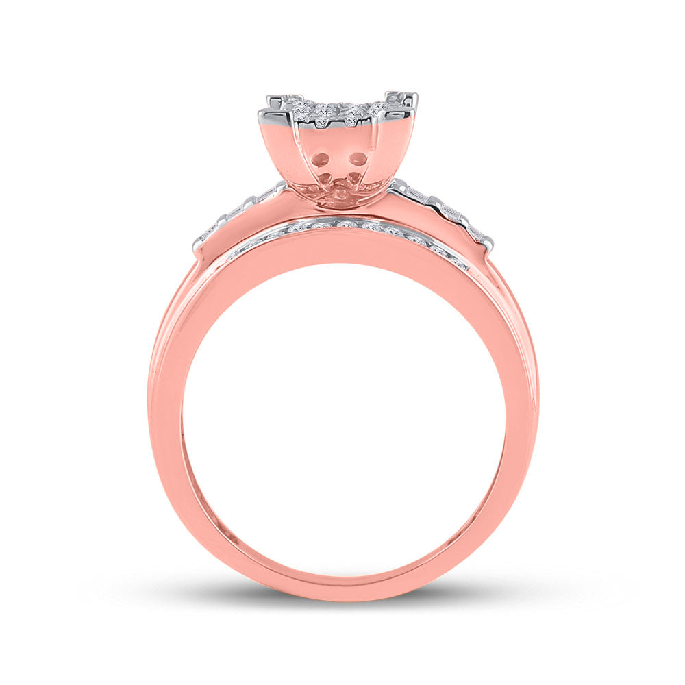 10K Rose Gold Round Dia. Cluster Wedding Engagement Ring 1/2ctw, Women's Sz: 5-10