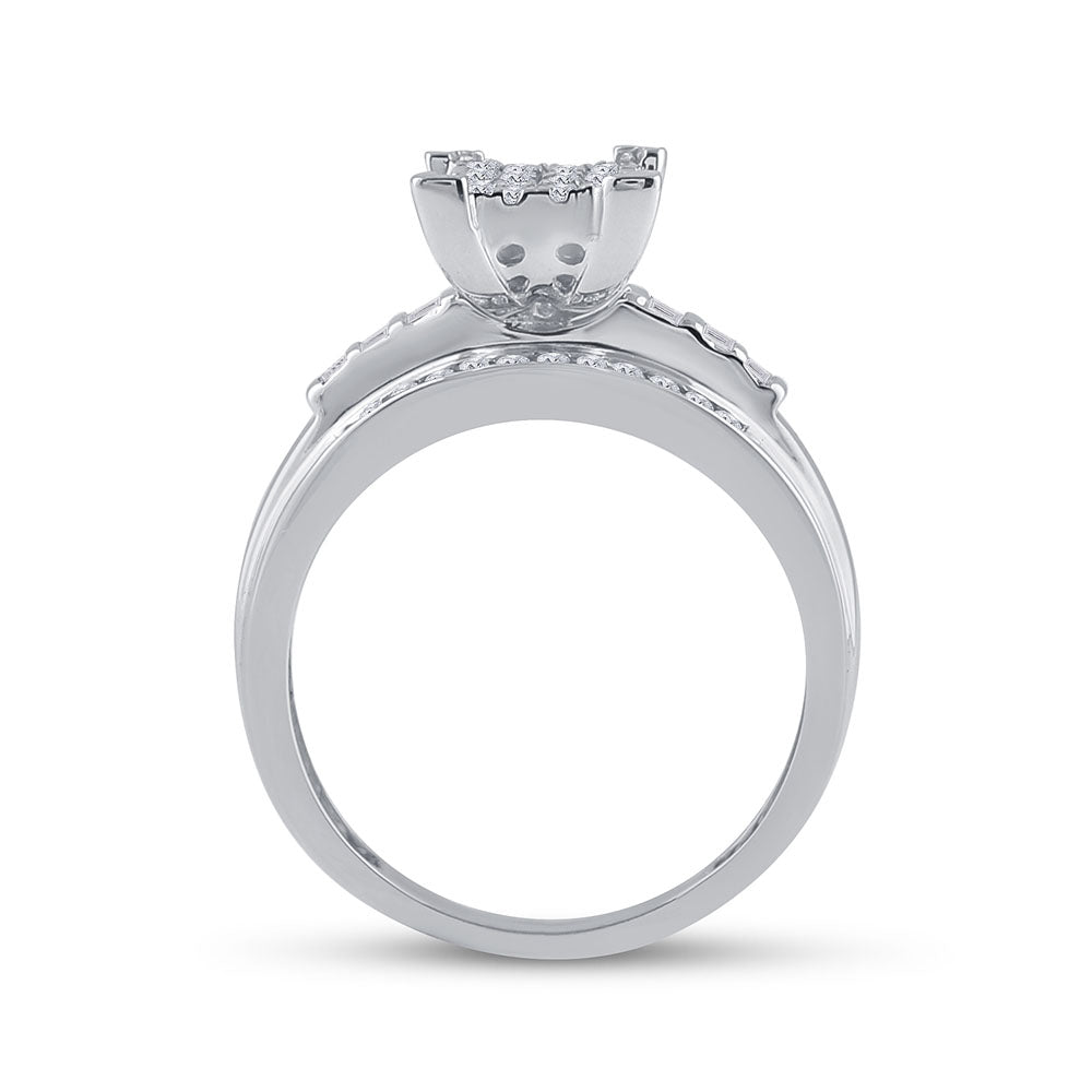 10K White Gold Round Dia. Cluster Wedding Engagement Ring 1/2ctw, Women's Sz: 5-10
