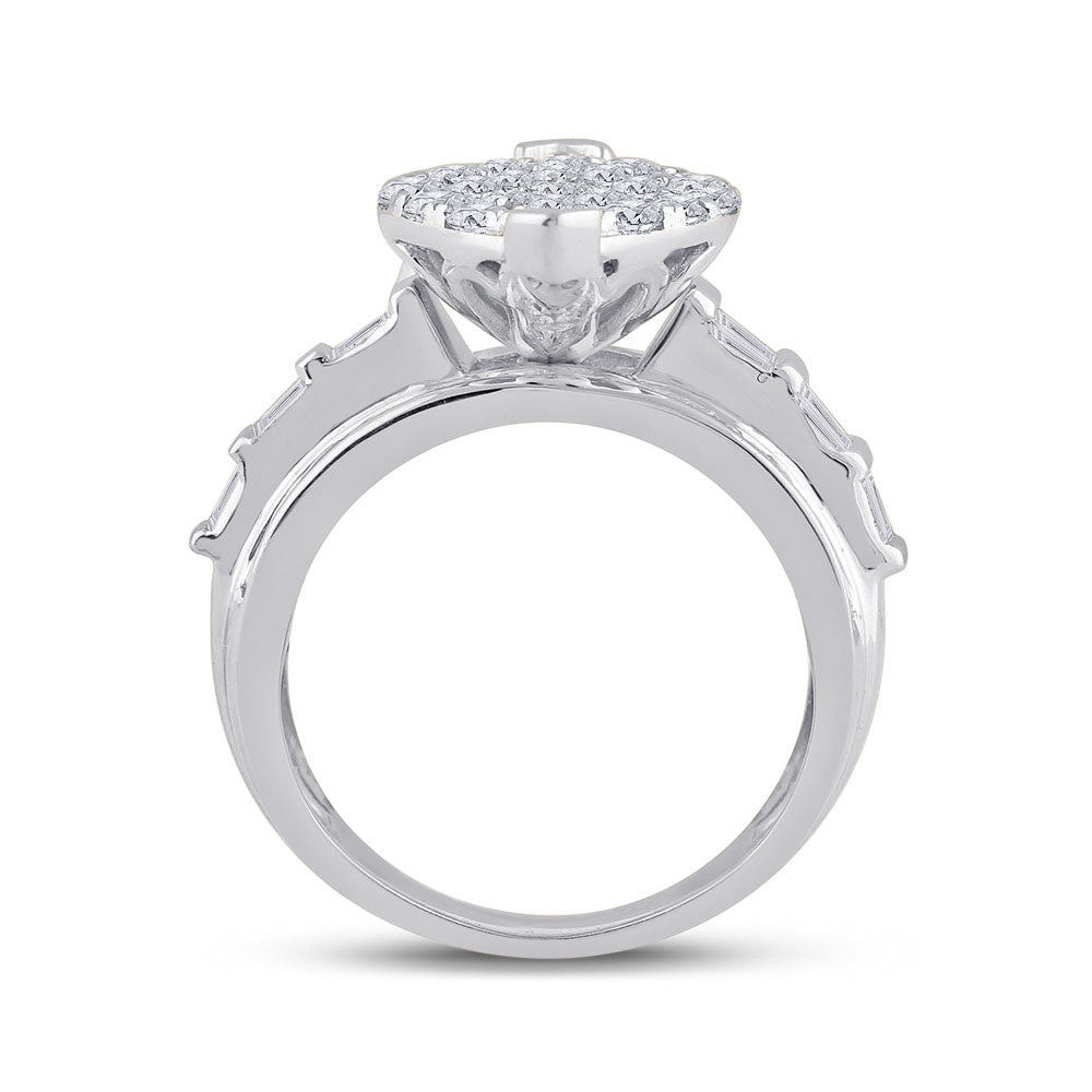 10K White Or Yellow Gold Round Diamond Oval Cluster Bridal Wedding Engagement Ring , Womens Size: 5-10