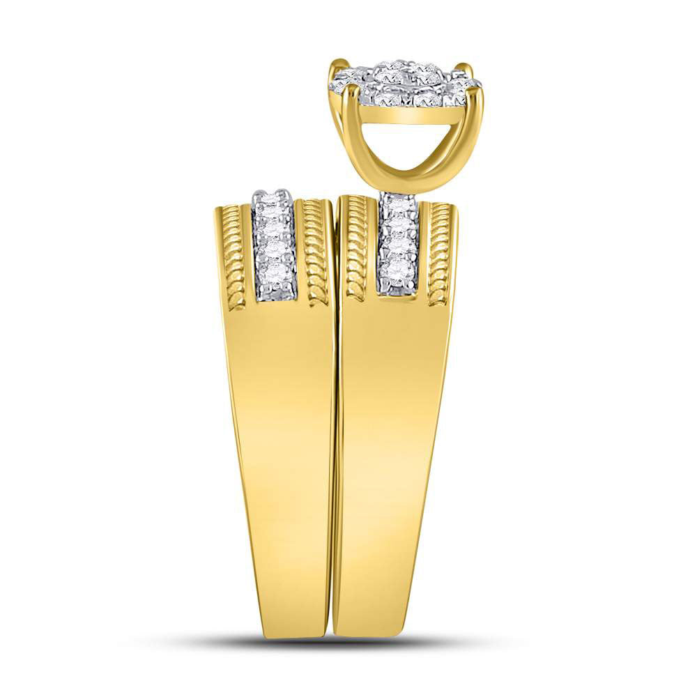 10K Yellow Gold His Hers Round Dia. Cluster Matching Wedding Set 3/4ctw, Women's Size: 5-10, Mens Size: 7-13