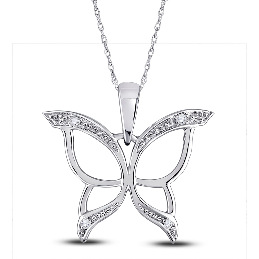 10K Yellow Or White Gold Womens Round Diamond Butterfly Bug Wings Pendant .03 Cttw, Length: 0.66 In, Width: 0.73 In
