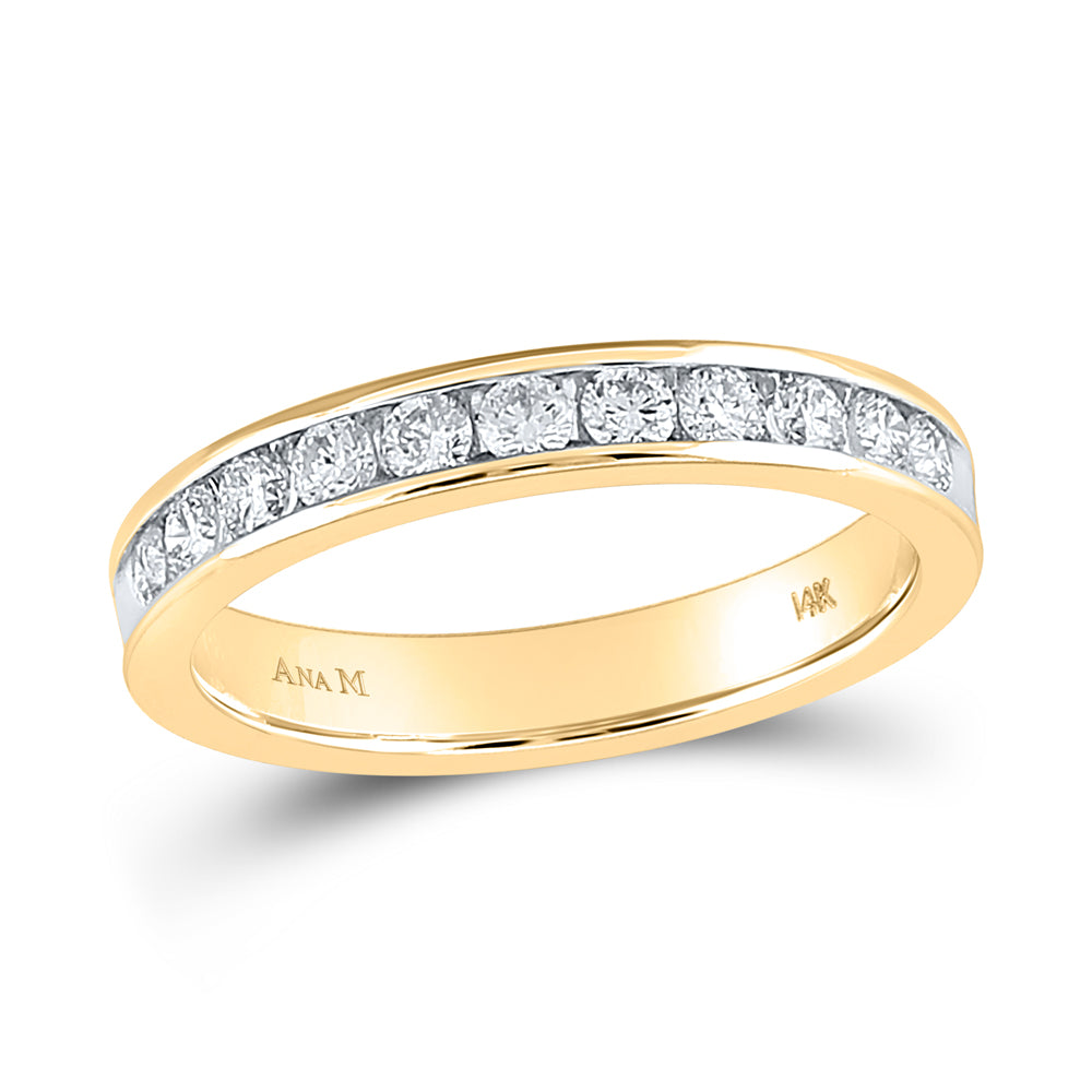 14K Yellow Gold Womens Round Diamond Single Row Wedding Band 1/2ctw, Womens Size: 5-10
