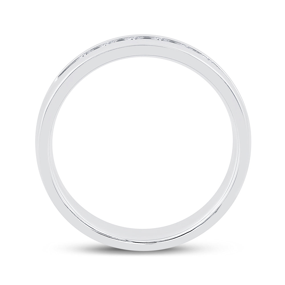 14K White Gold Men's Round Diamond Wedding Single Row Band Ring 1/2ctw, Men's Size: 7-13