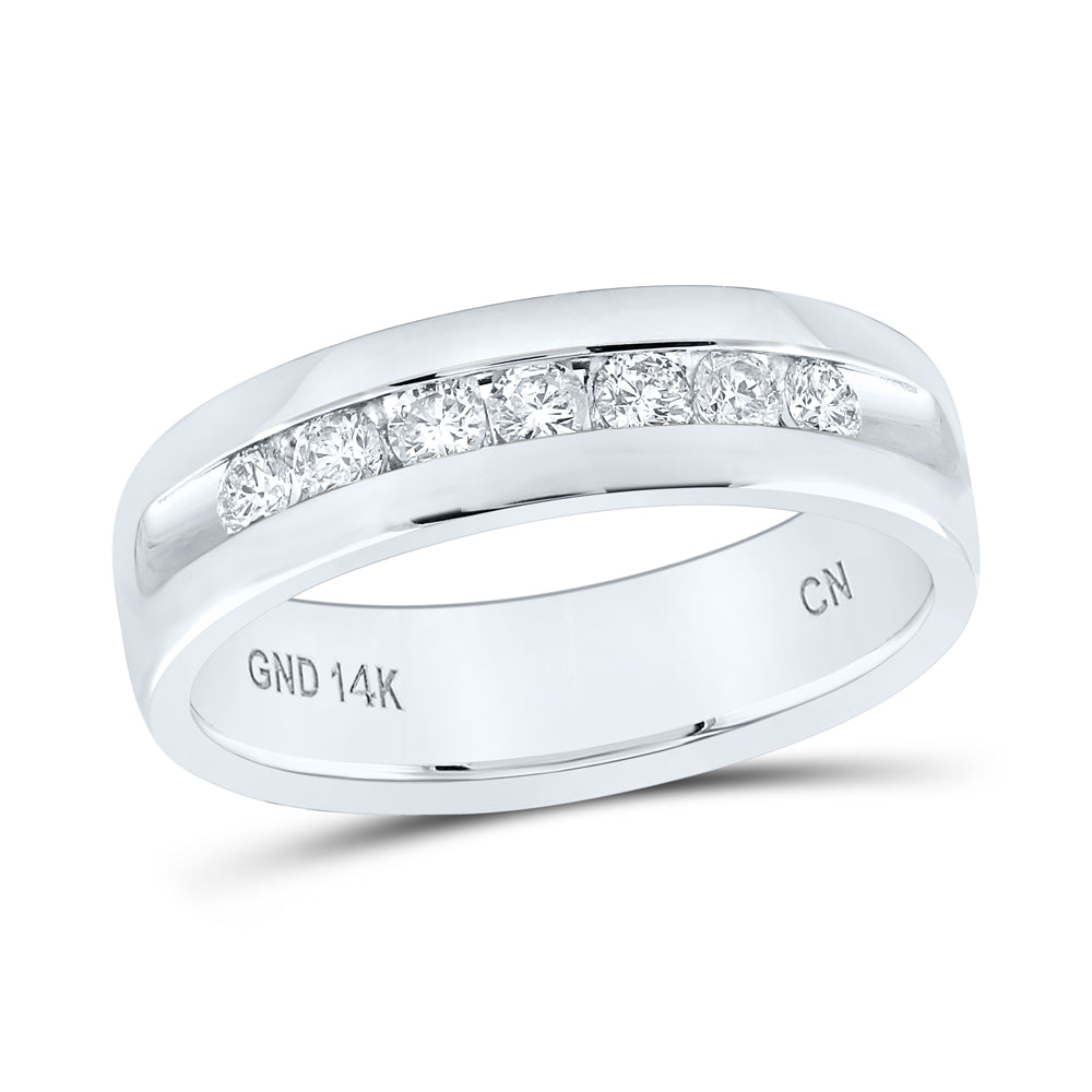14K White Gold Men's Round Diamond Wedding Single Row Band Ring 1/2ctw, Men's Size: 7-13