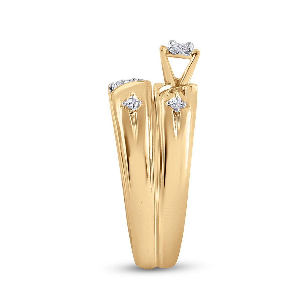 10K Yellow Gold His Hers Round Diamond Cross Matching Wedding Set 1/5 Cttw, Womens Size: 5-10, Mens Size: 7-13